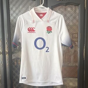 Canterbury White Rugby Jersey with Red and Blue Accents
